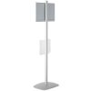 free-standing-stand-in-silver-color-with-1-x-11X17-frame-in-portrait-and-landscape-and-1-x-8.5x11-clear-pocket-shelf-single-sided