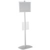 free-standing-stand-in-silver-color-with-1-x-11X17-frame-in-portrait-and-landscape-and-1-x-8.5x11-clear-pocket-shelf-single-sided