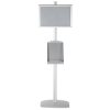 free-standing-stand-in-silver-color-with-1-x-11X17-frame-in-portrait-and-landscape-and-1-x-8.5x11-steel-shelf-single-sided