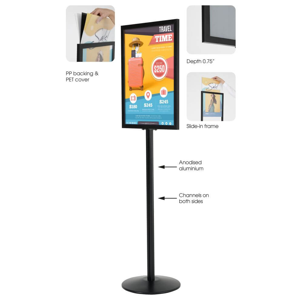 Pedestal Sign Holder Stand, Silver - Double Sided - Displays Market